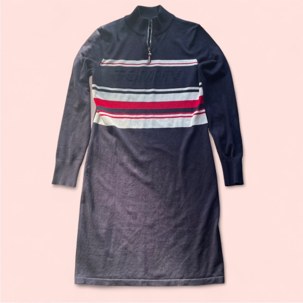 Tommy Hilfiger QuarterSize Zip Metallic Logo Navy Sweater DressSize S/P